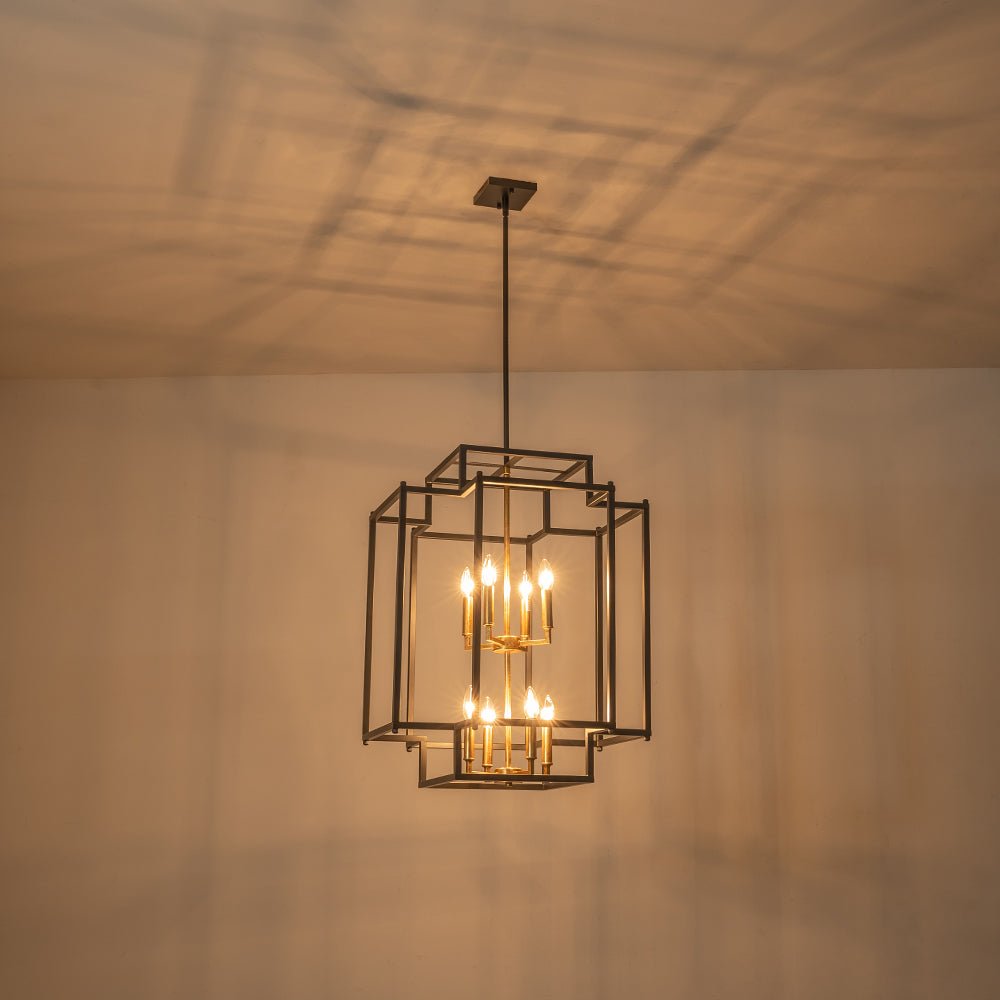 8-Light Candle Style Tiered Square Lantern Chandelier
