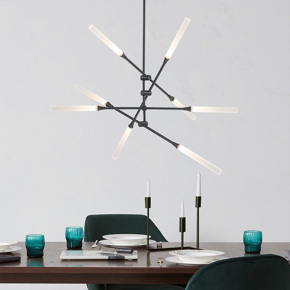 8-Light Dimmable 3000k LED Rotatable Linear Sputnik Chandelier