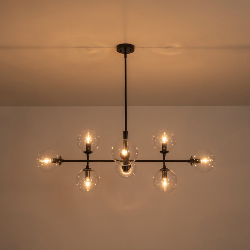 8-Light Linear Sputnik Clear Glass Bubble Chandelier