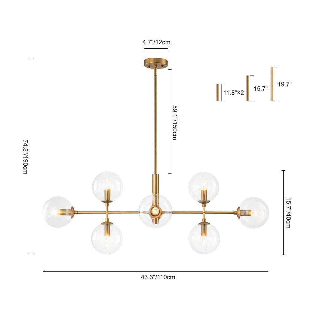 8-Light Linear Sputnik Clear Glass Bubble Chandelier