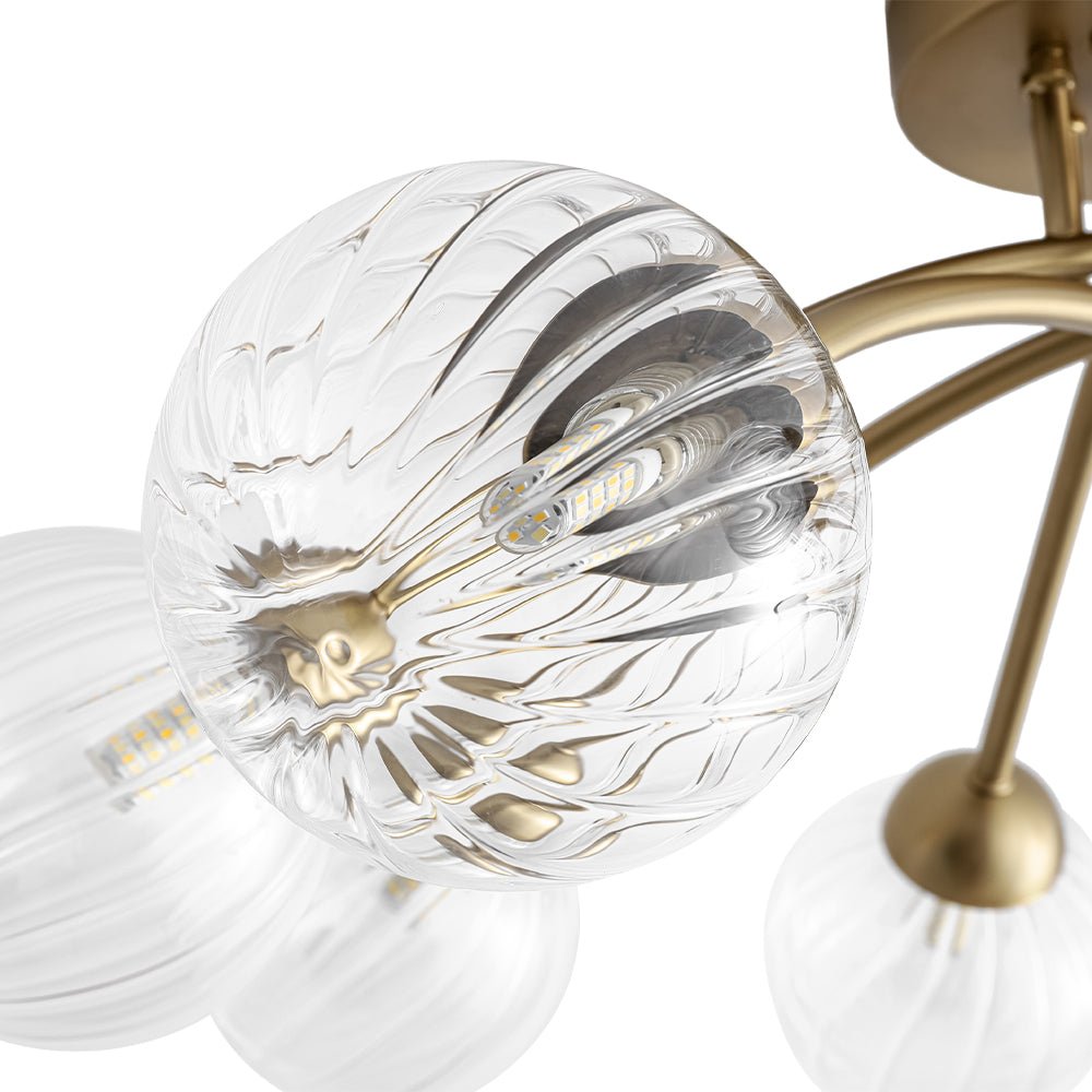 8-Light Ribbed Glass Bubble Sputnik Semi Flush Mount