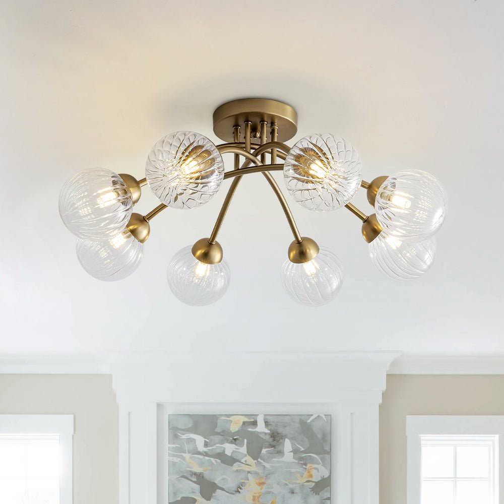 8-Light Ribbed Glass Bubble Sputnik Semi Flush Mount