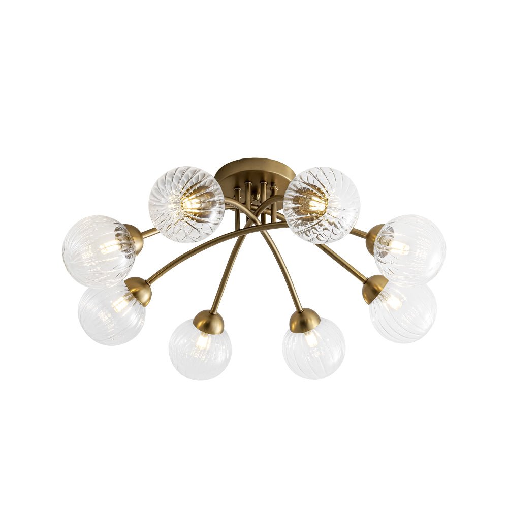 8-Light Ribbed Glass Bubble Sputnik Semi Flush Mount