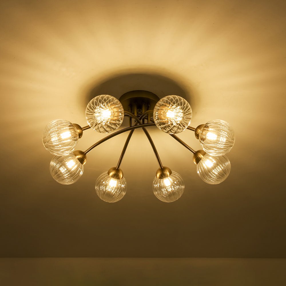 8-Light Ribbed Glass Bubble Sputnik Semi Flush Mount