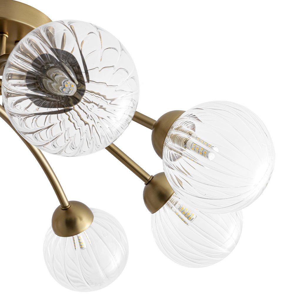 8-Light Ribbed Glass Bubble Sputnik Semi Flush Mount