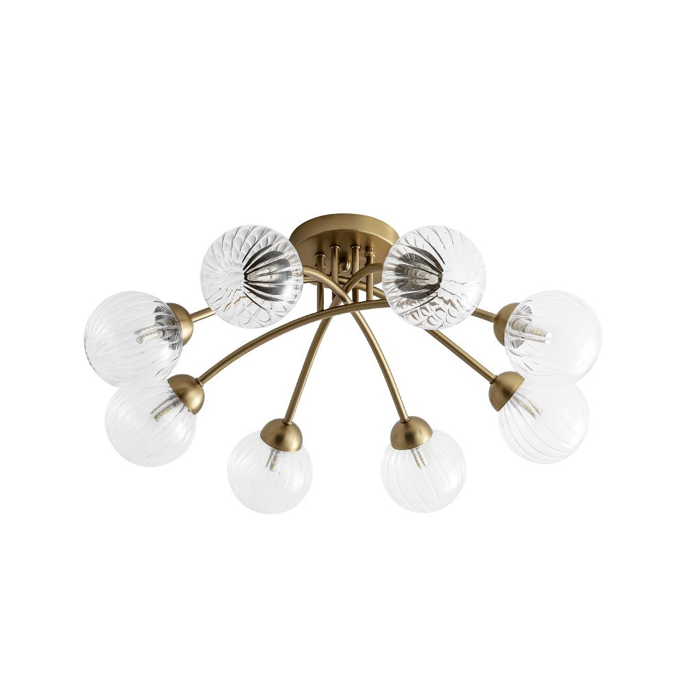 8-Light Ribbed Glass Bubble Sputnik Semi Flush Mount