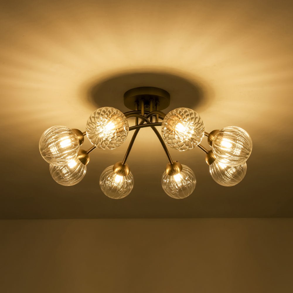 8-Light Ribbed Glass Bubble Sputnik Semi Flush Mount