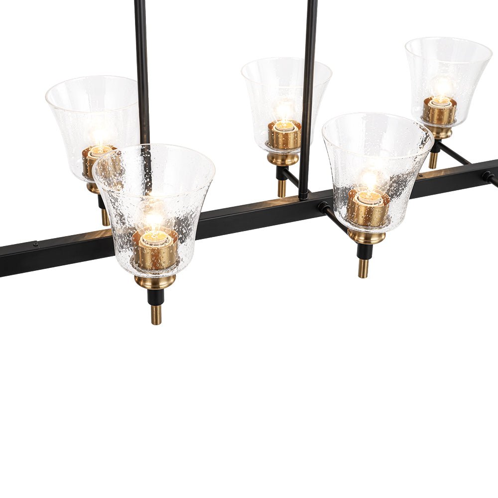 8-Light Seeded Glass Black Brass Linear Island Chandelier