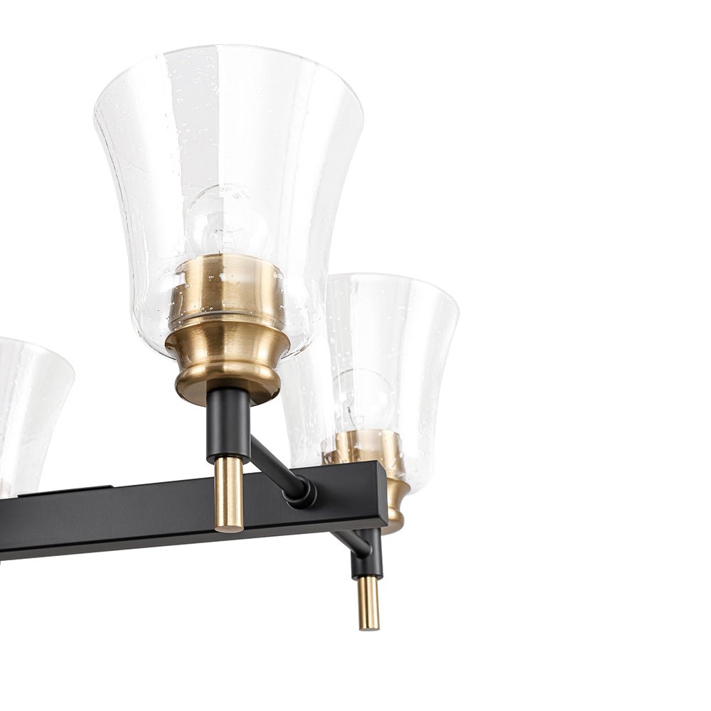 8-Light Seeded Glass Black Brass Linear Island Chandelier