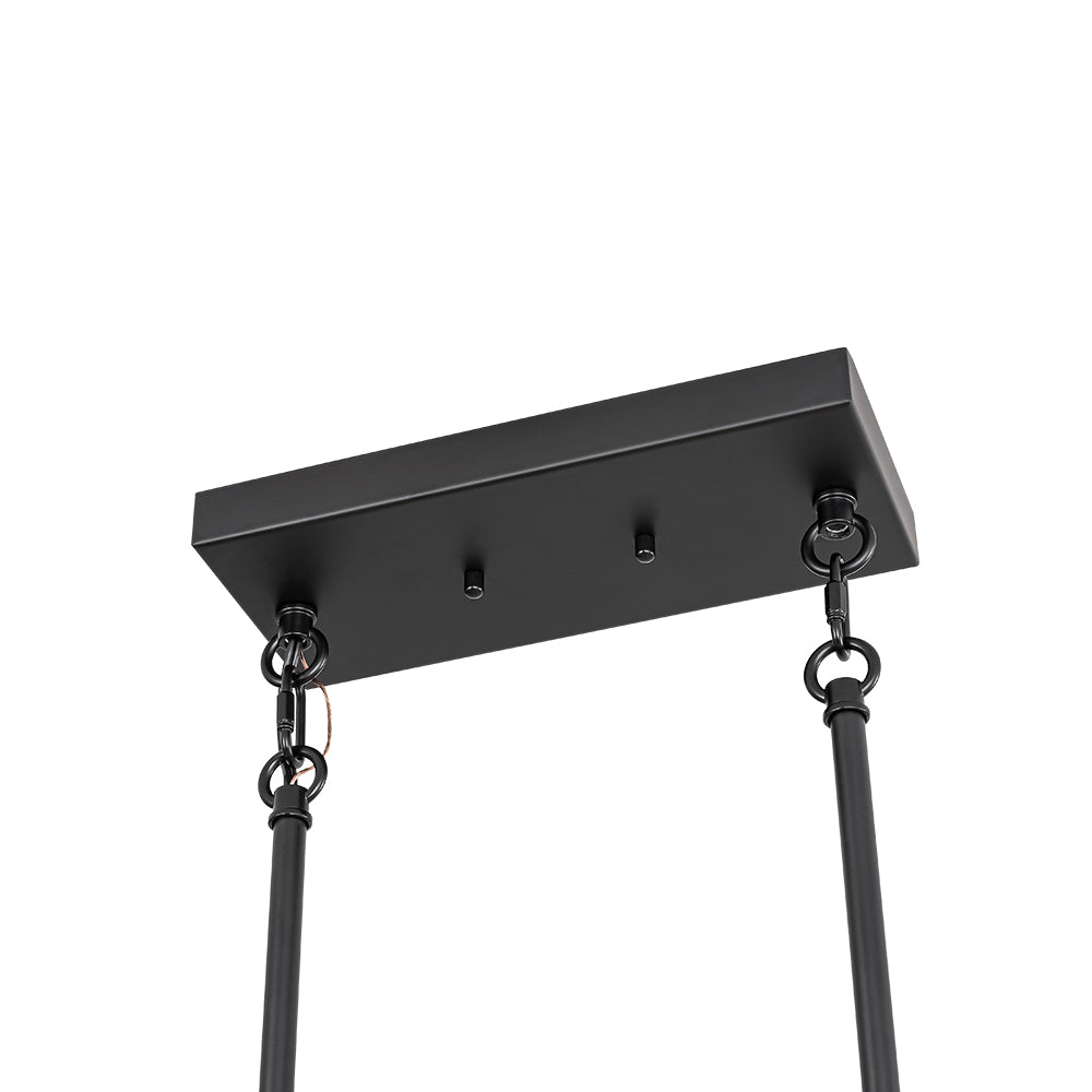 8-Light Seeded Glass Black Brass Linear Island Chandelier
