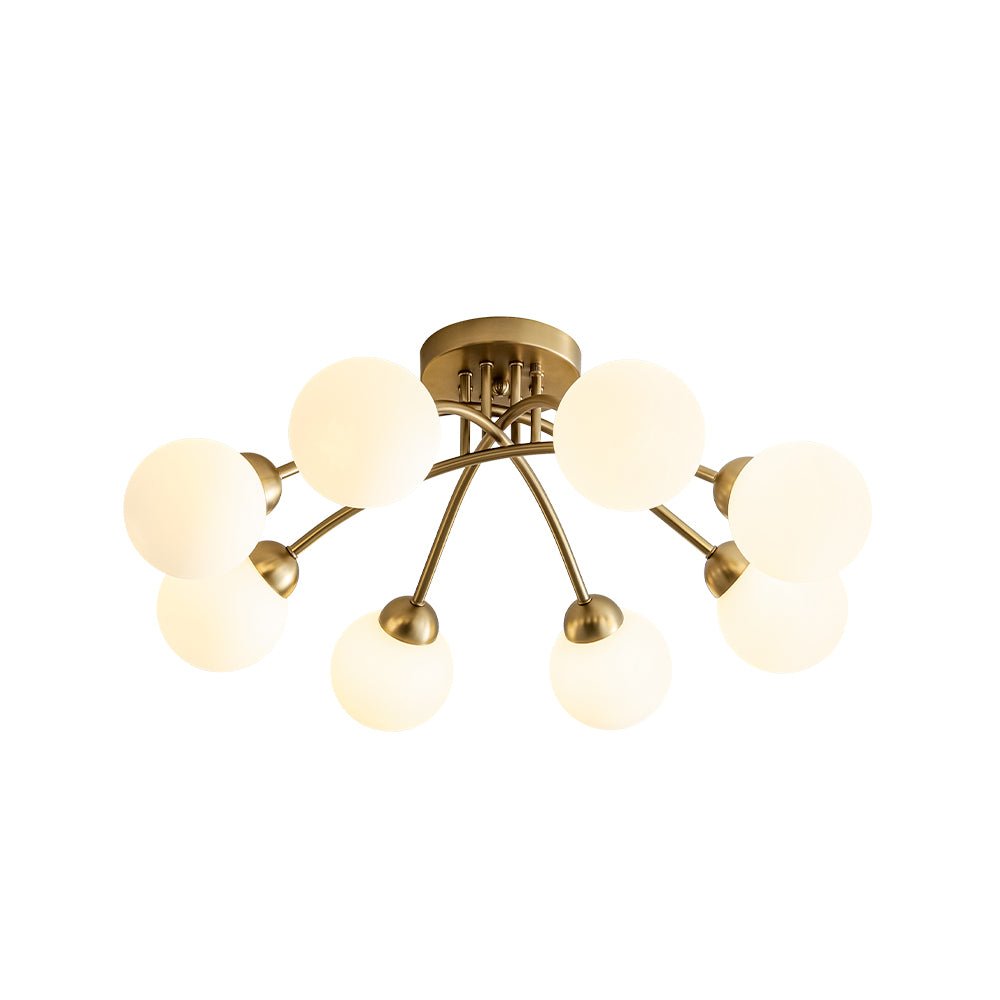 8-Light Sputnik Milky Glass Bubble Semi Flush Mount