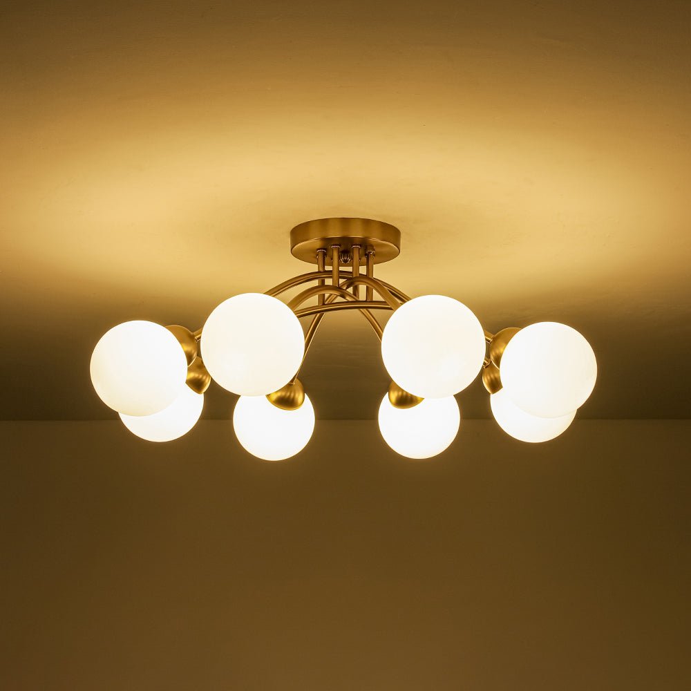 8-Light Sputnik Milky Glass Bubble Semi Flush Mount