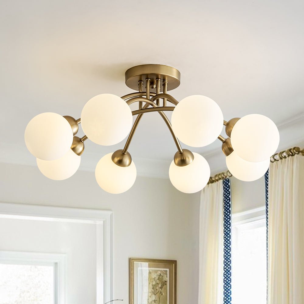 8-Light Sputnik Milky Glass Bubble Semi Flush Mount