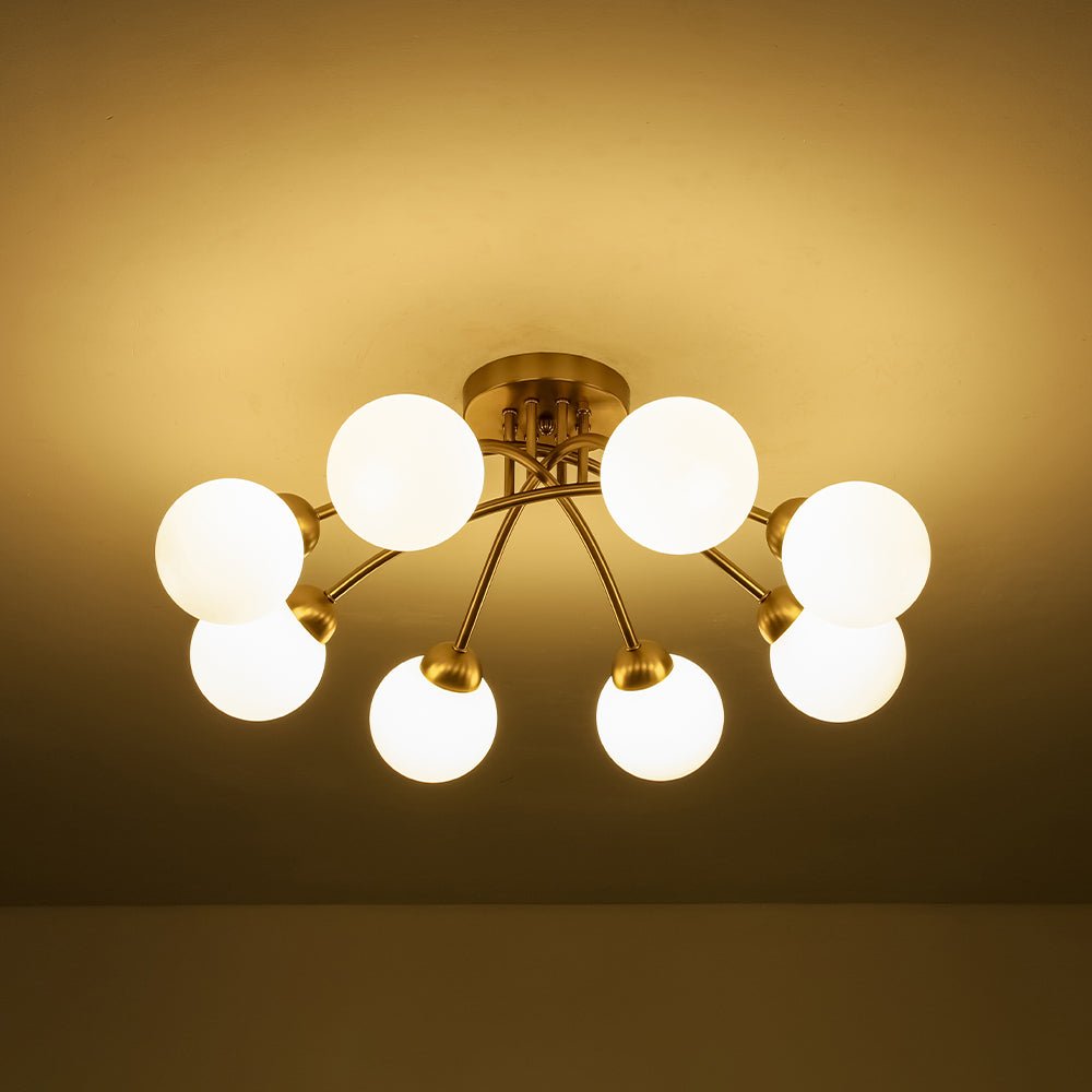 8-Light Sputnik Milky Glass Bubble Semi Flush Mount