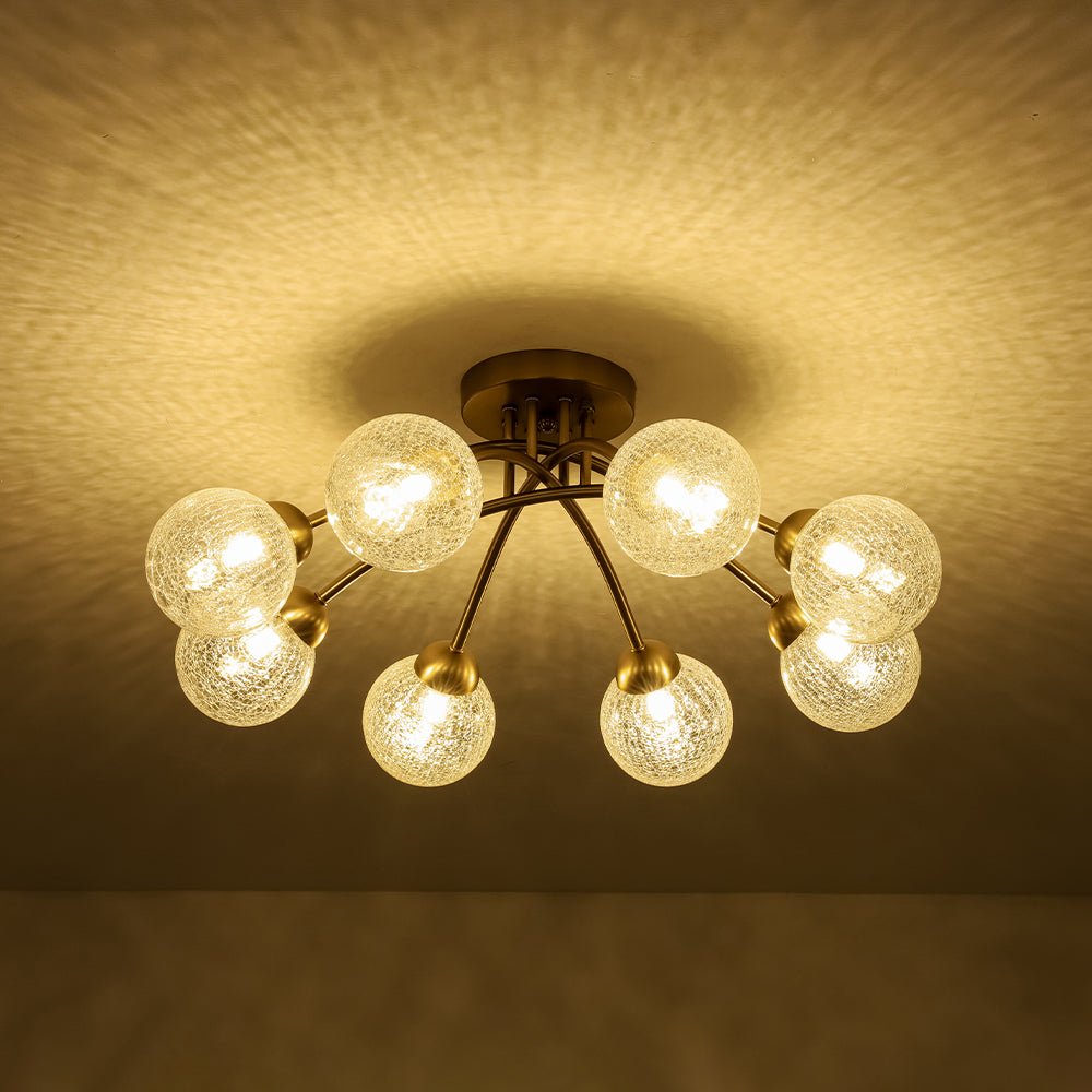 8-Light Textured Crackle Glass Globe Semi Flush Mount