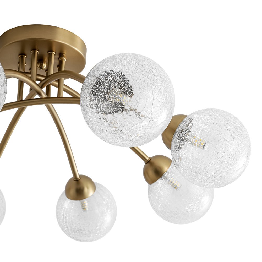 8-Light Textured Crackle Glass Globe Semi Flush Mount