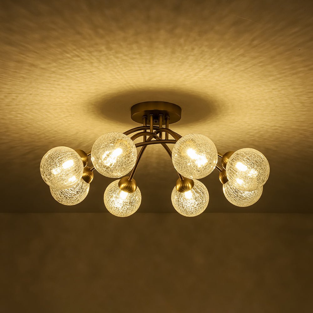 8-Light Textured Crackle Glass Globe Semi Flush Mount