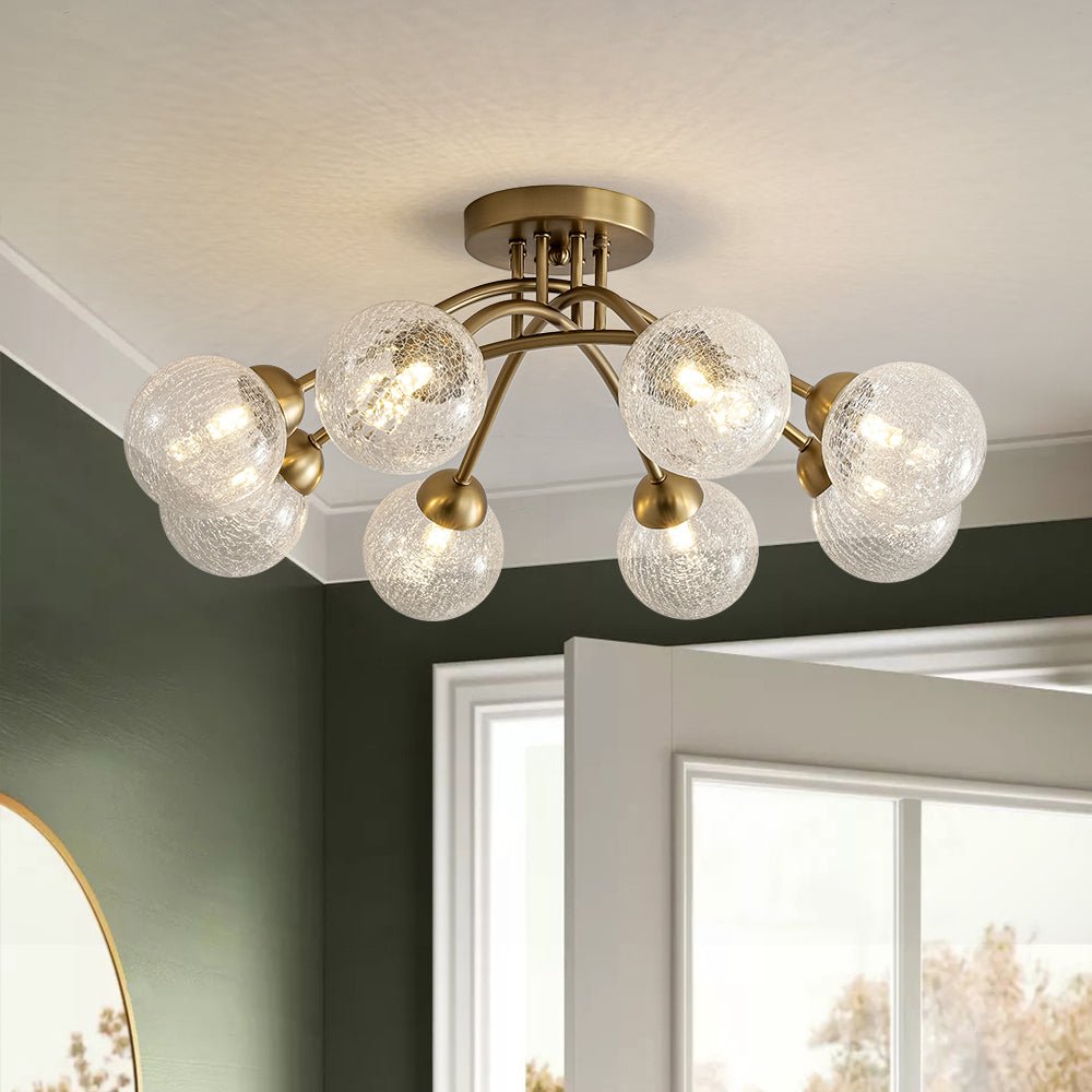 8-Light Textured Crackle Glass Globe Semi Flush Mount