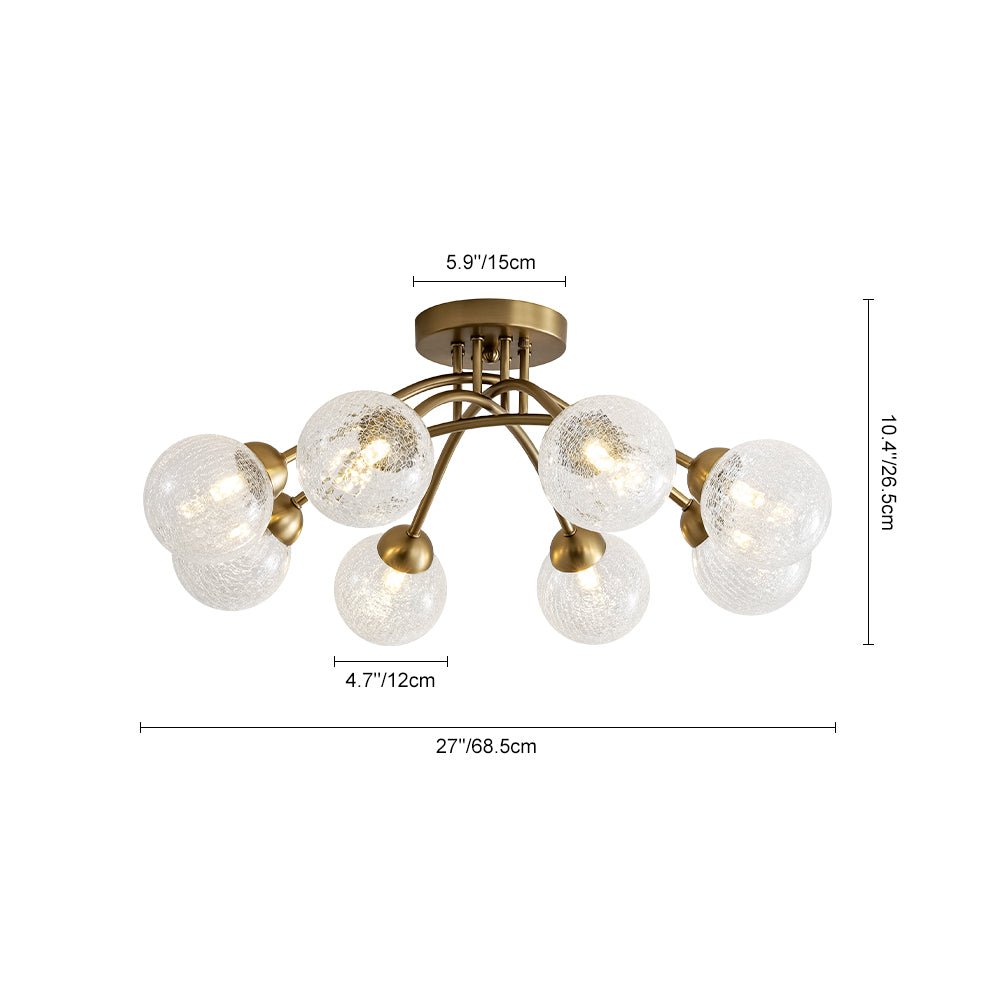 8-Light Textured Crackle Glass Globe Semi Flush Mount