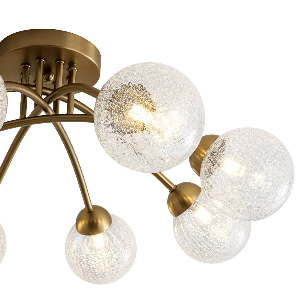 8-Light Textured Crackle Glass Globe Semi Flush Mount