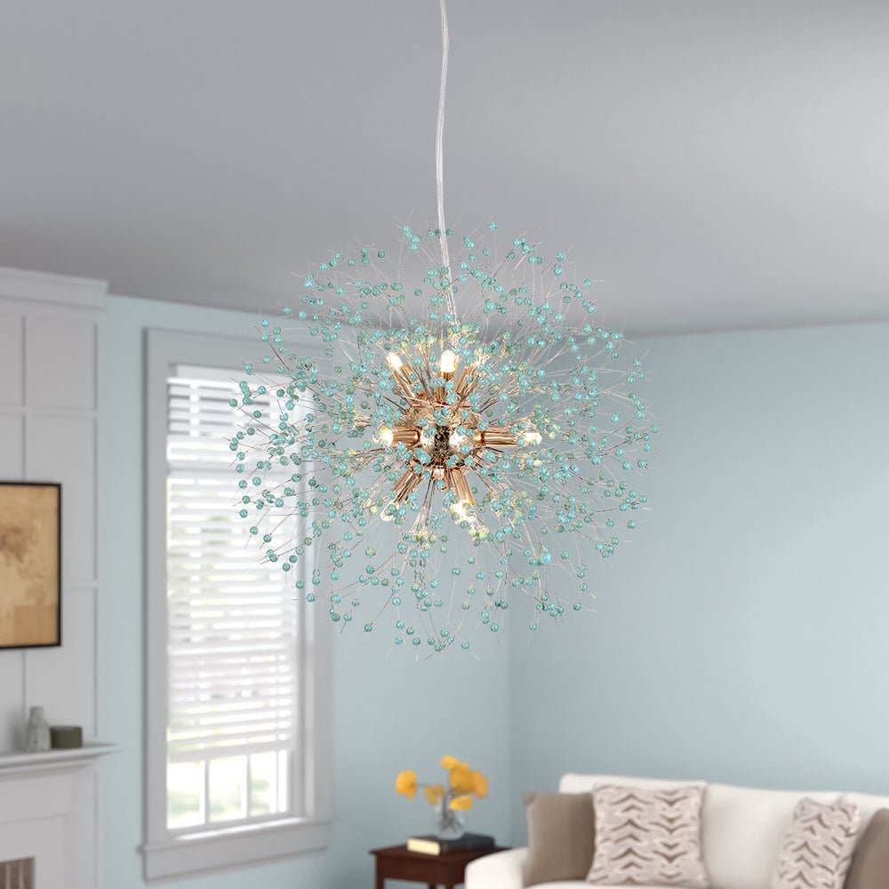 9-Light Blue Dandelion Firework Chandelier