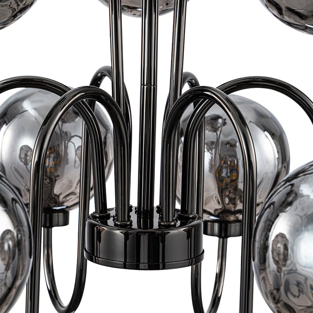 9-Light Hammered Smoked Glass Bubble Black Sputnik Chandelier