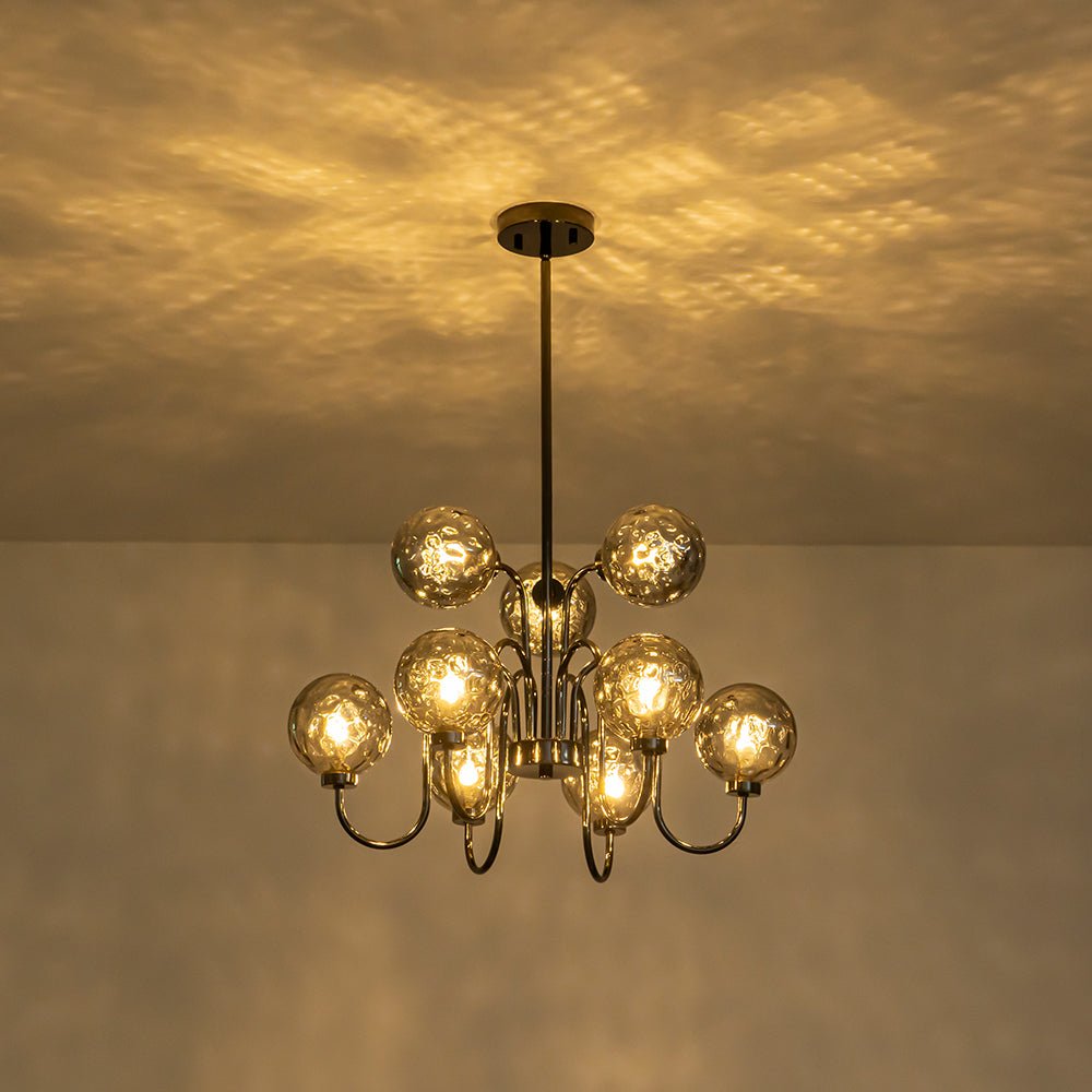 9-Light Hammered Smoked Glass Bubble Black Sputnik Chandelier