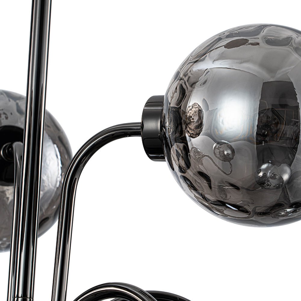 9-Light Hammered Smoked Glass Bubble Black Sputnik Chandelier