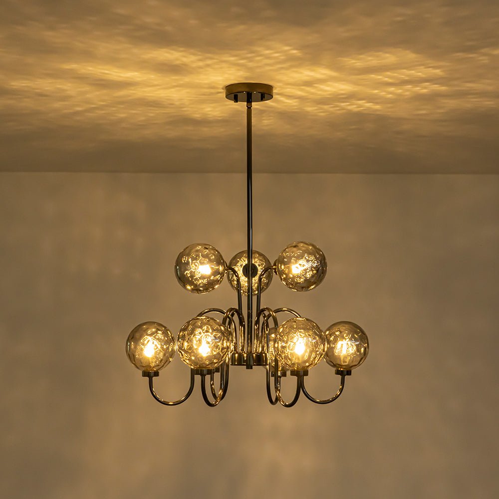 9-Light Hammered Smoked Glass Bubble Black Sputnik Chandelier