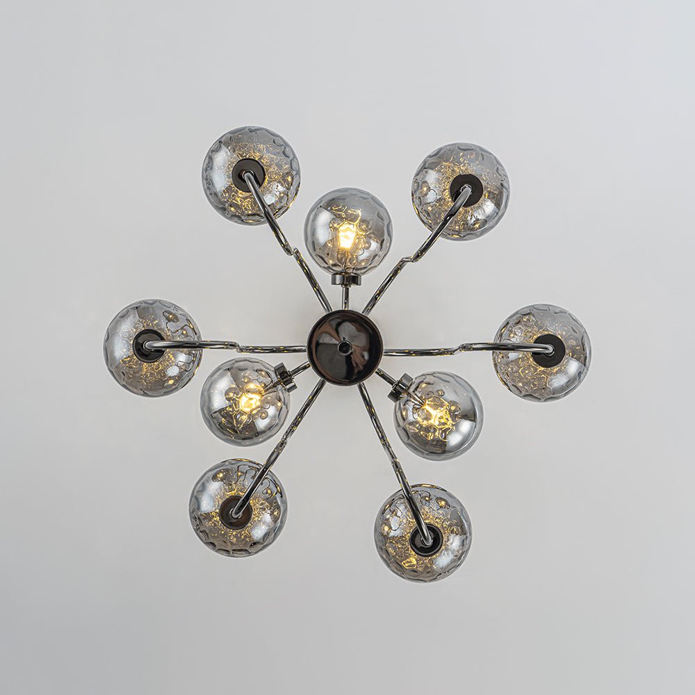 9-Light Hammered Smoked Glass Bubble Black Sputnik Chandelier