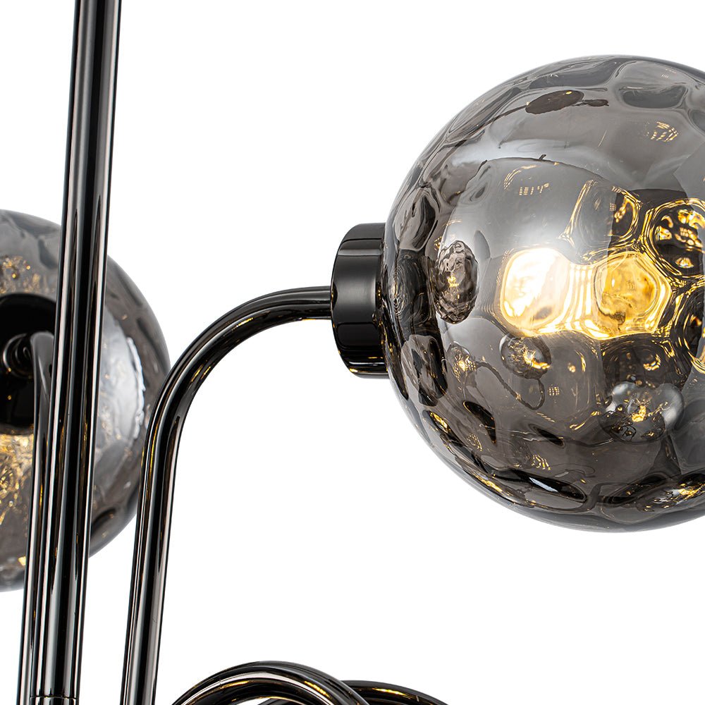 9-Light Hammered Smoked Glass Bubble Black Sputnik Chandelier