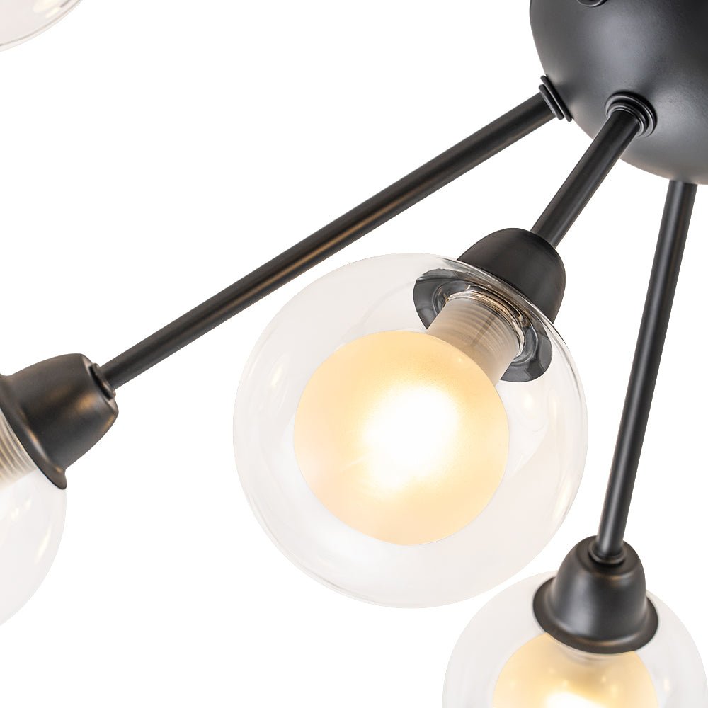 9-Light Layered Glass Bubble Sputnik Semi Flush Chandelier