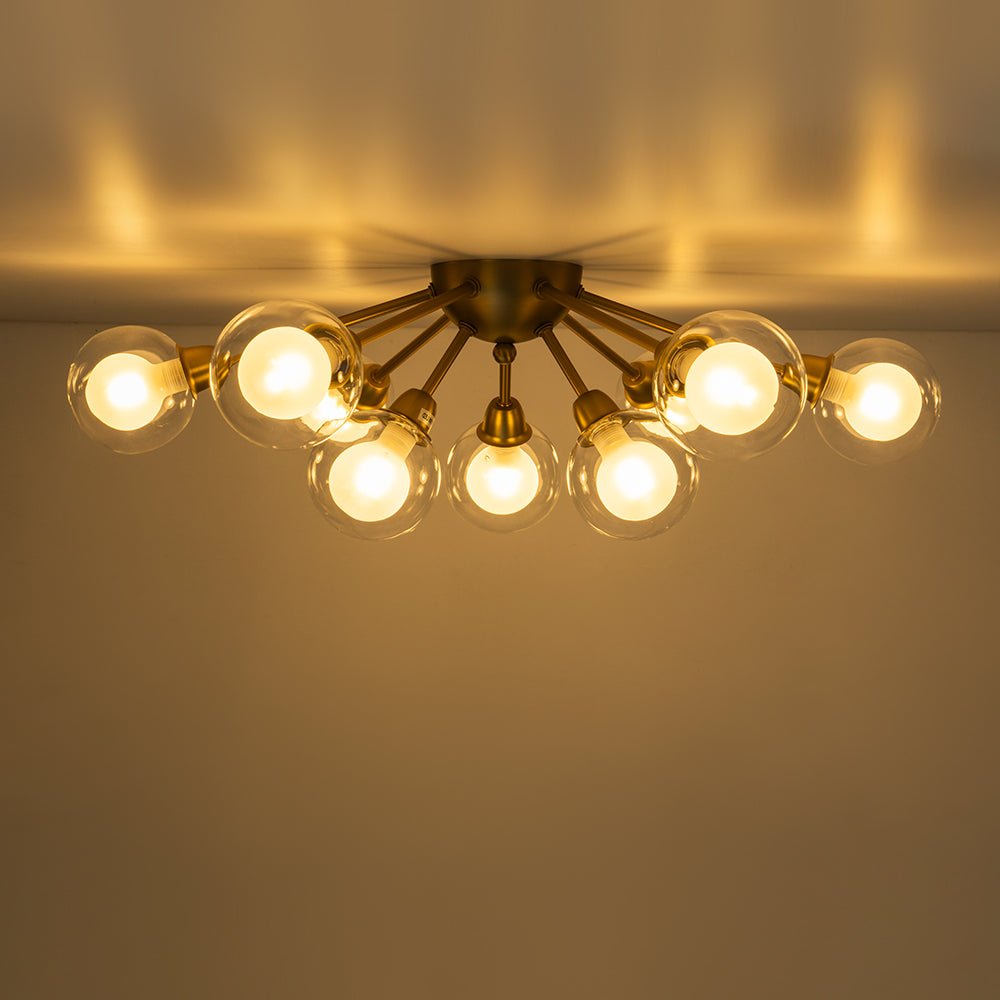 9-Light Layered Glass Bubble Sputnik Semi Flush Chandelier