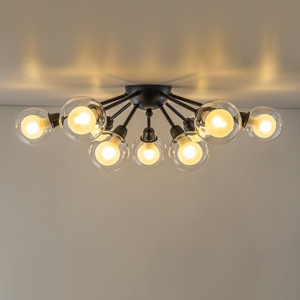 9-Light Layered Glass Bubble Sputnik Semi Flush Chandelier