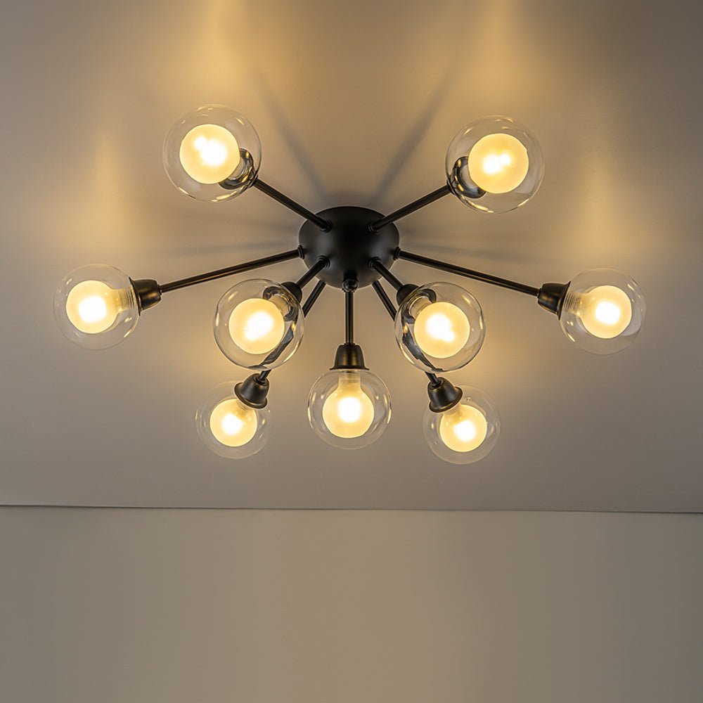 9-Light Layered Glass Bubble Sputnik Semi Flush Chandelier