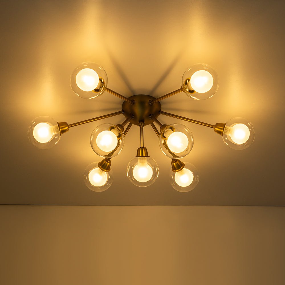 9-Light Layered Glass Bubble Sputnik Semi Flush Chandelier