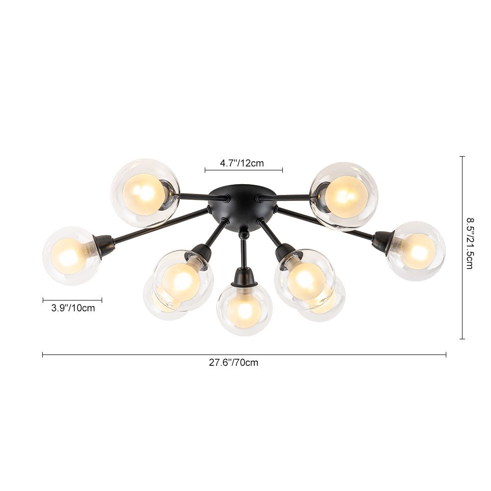 9-Light Layered Glass Bubble Sputnik Semi Flush Chandelier