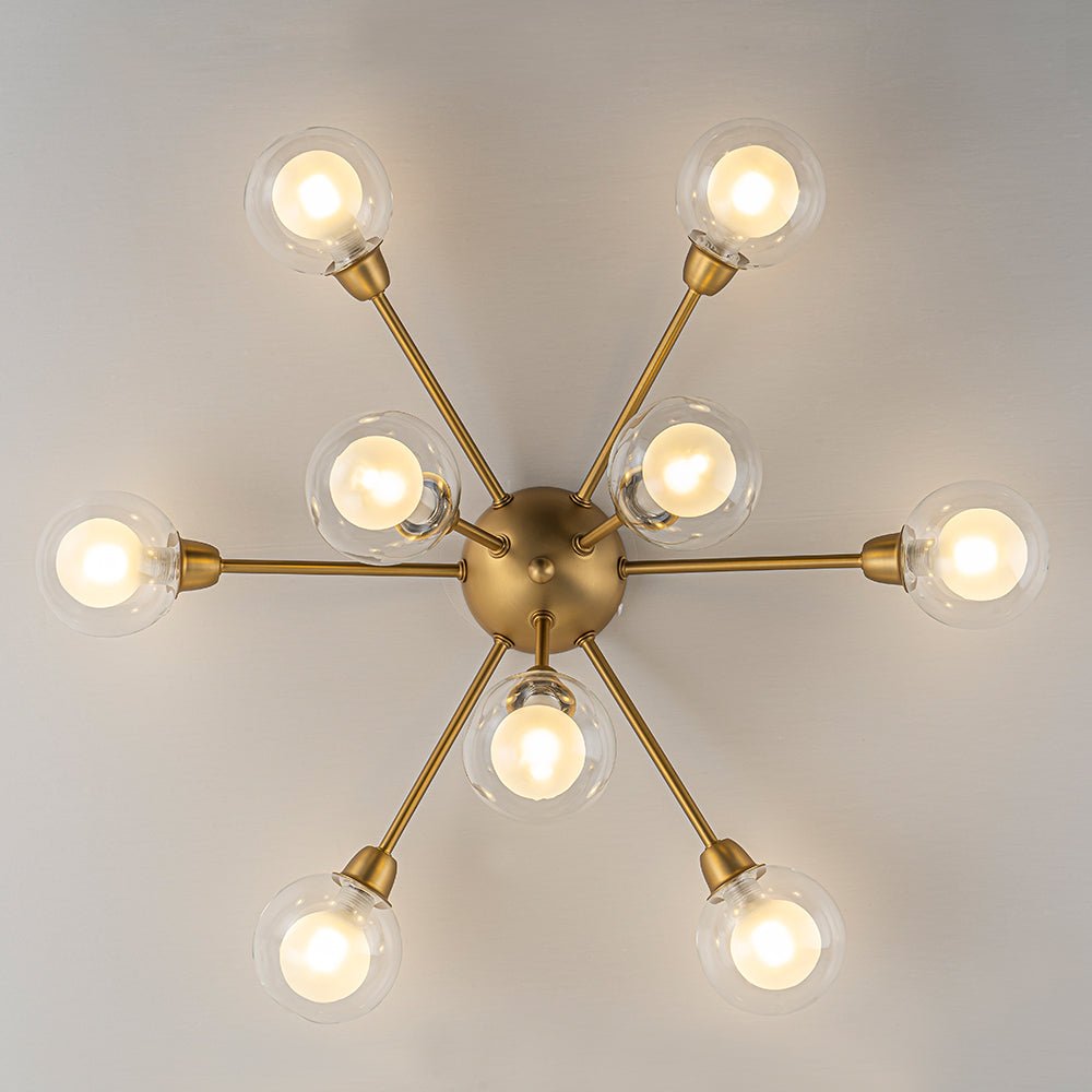 9-Light Layered Glass Bubble Sputnik Semi Flush Chandelier
