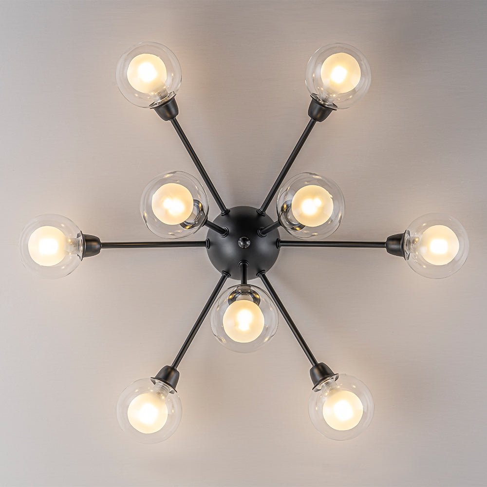 9-Light Layered Glass Bubble Sputnik Semi Flush Chandelier