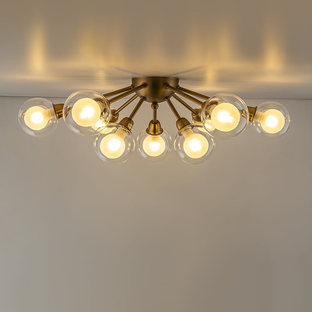 9-Light Layered Glass Bubble Sputnik Semi Flush Chandelier