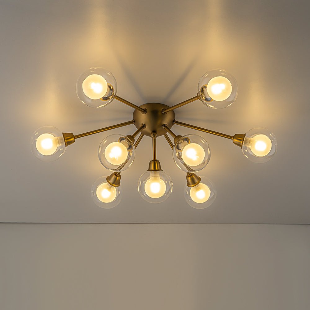 9-Light Layered Glass Bubble Sputnik Semi Flush Chandelier