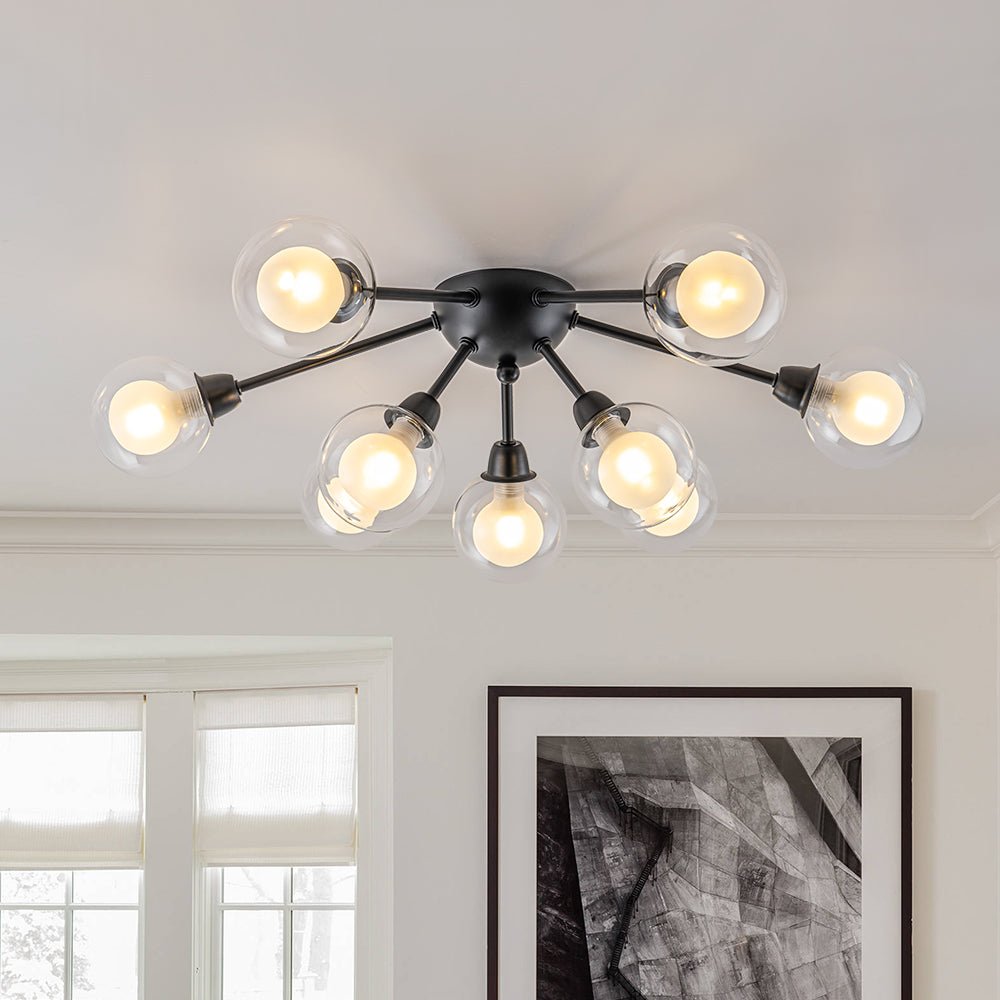 9-Light Layered Glass Bubble Sputnik Semi Flush Chandelier
