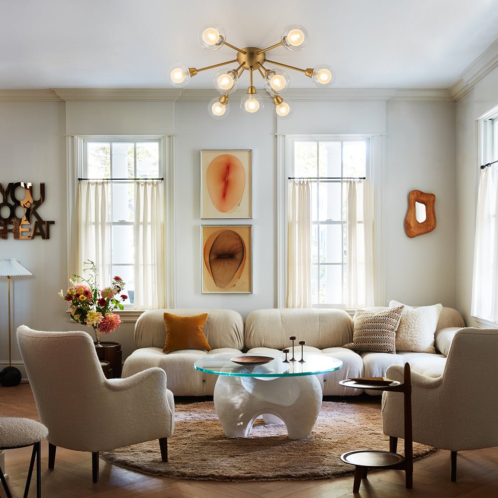 9-Light Layered Glass Bubble Sputnik Semi Flush Chandelier