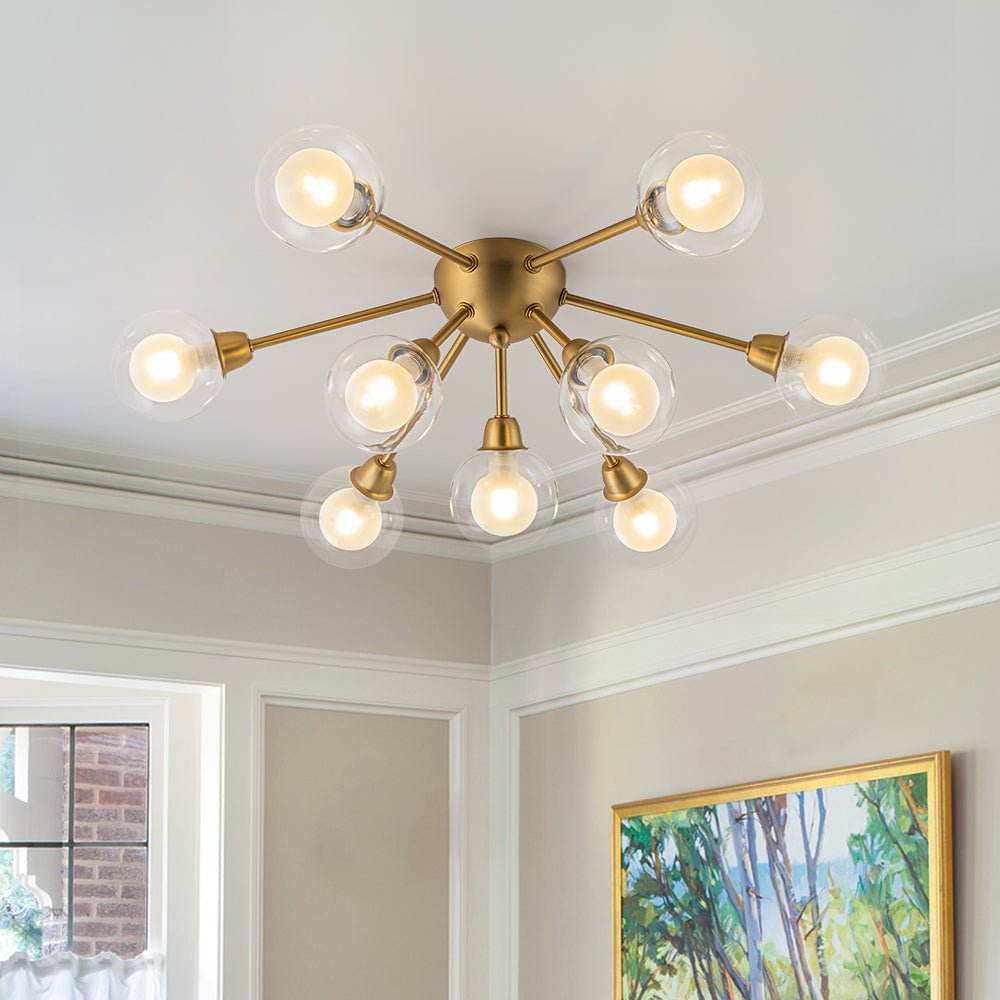 9-Light Layered Glass Bubble Sputnik Semi Flush Chandelier