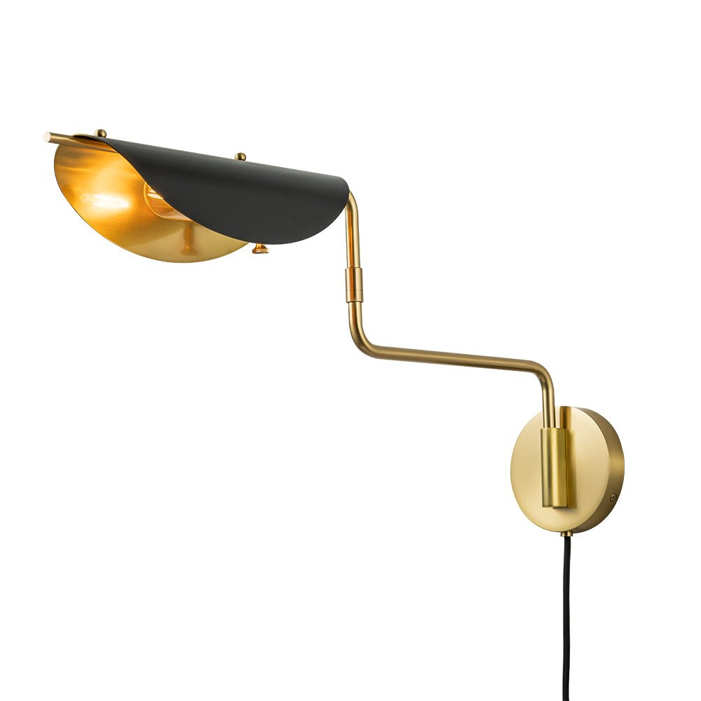 Aged Brass 1-Light Swing Arm Plug In Wall Sconce