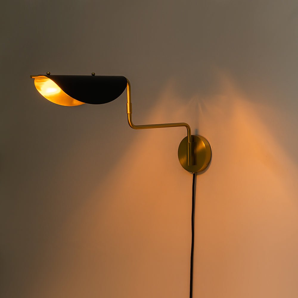 Aged Brass 1-Light Swing Arm Plug In Wall Sconce