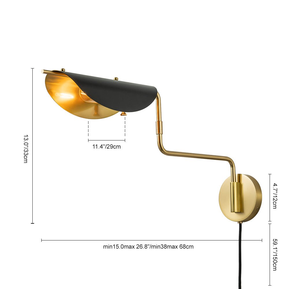 Aged Brass 1-Light Swing Arm Plug In Wall Sconce