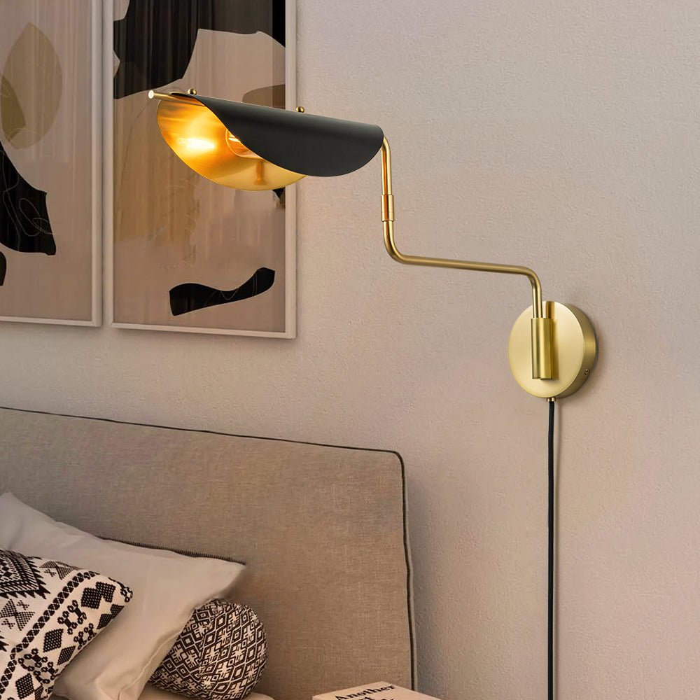 Aged Brass 1-Light Swing Arm Plug In Wall Sconce