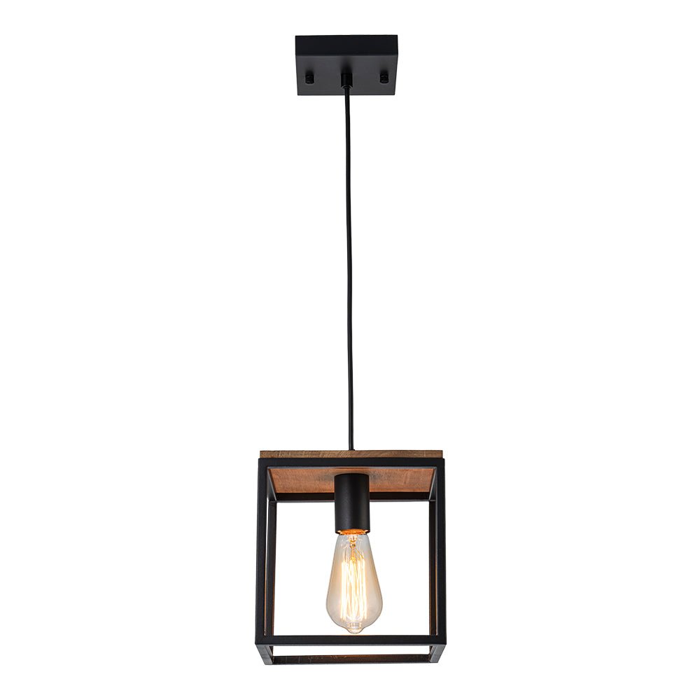 Aged Oak Iron Square Cage Single Kitchen Pendant Light