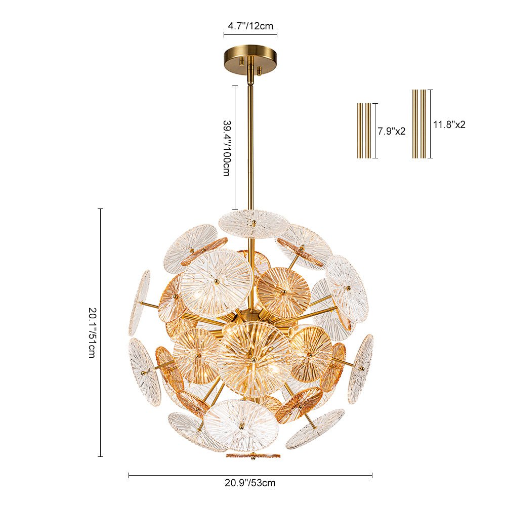 Amber Rain Glass Disk Dandelion Sunburst Chandelier